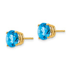 14k 8mm Round Checker-cut Blue Topaz Post Earrings