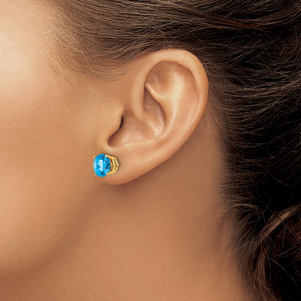14k 8mm Round Checker-cut Blue Topaz Post Earrings