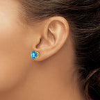 14k 8mm Round Checker-cut Blue Topaz Post Earrings