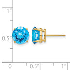 14k 8mm Round Checker-cut Blue Topaz Post Earrings