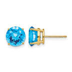 14k 8mm Round Checker-cut Blue Topaz Post Earrings