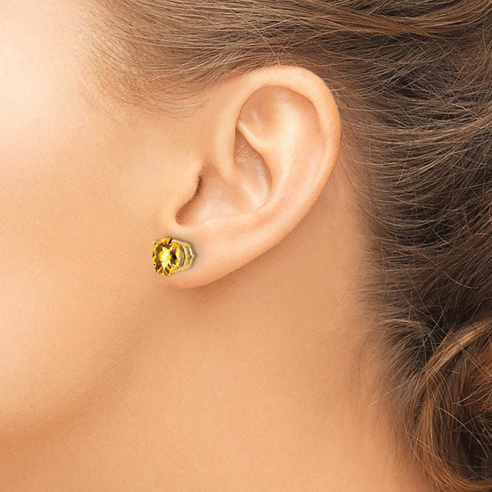 14k 8mm Round Checker-cut Citrine Post Earrings