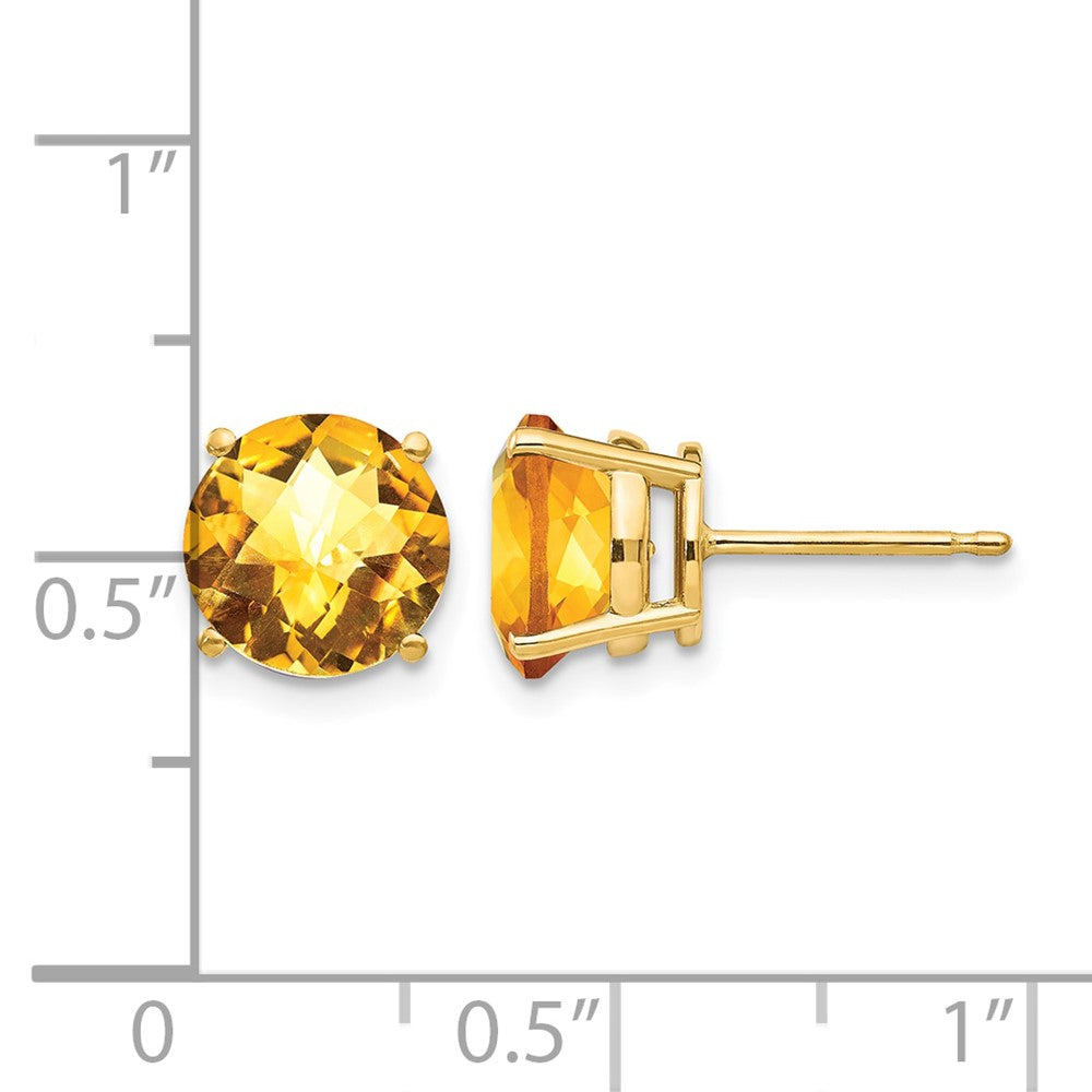 14k 8mm Round Checker-cut Citrine Post Earrings