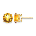 14k 8mm Round Checker-cut Citrine Post Earrings