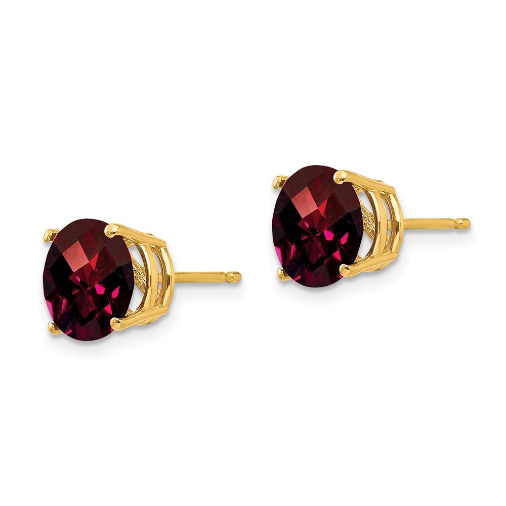 14k 8mm Round Checker-cut Garnet Post Earrings