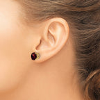 14k 8mm Round Checker-cut Garnet Post Earrings