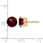 14k 8mm Round Checker-cut Garnet Post Earrings