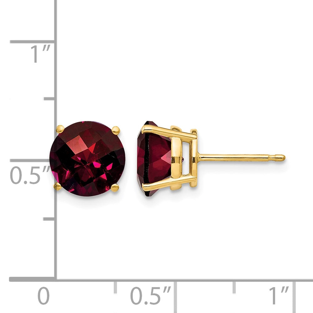 14k 8mm Round Checker-cut Garnet Post Earrings