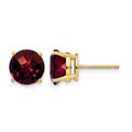 14k 8mm Round Checker-cut Garnet Post Earrings