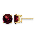 14k 8mm Round Checker-cut Garnet Post Earrings