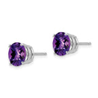 14k White Gold 8mm Round Checker-cut Amethyst Post Earrings