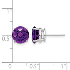 14k White Gold 8mm Round Checker-cut Amethyst Post Earrings
