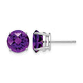 14k White Gold 8mm Round Checker-cut Amethyst Post Earrings
