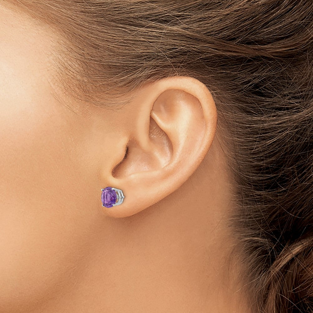 14k White Gold 8mm Round Amethyst Post Earrings