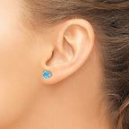 14k White Gold 8mm Round Checker-cut Blue Topaz Post Earrings