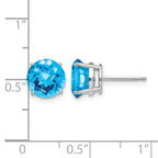 14k White Gold 8mm Round Checker-cut Blue Topaz Post Earrings