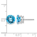 14k White Gold 8mm Round Blue Topaz Post Earrings