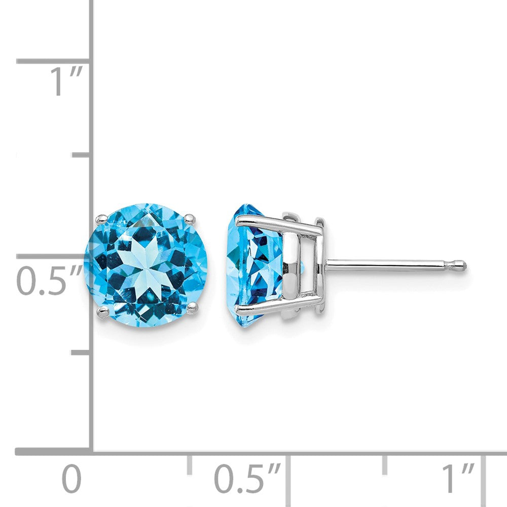 14k White Gold 8mm Round Blue Topaz Post Earrings