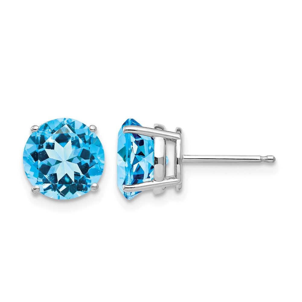 14k White Gold 8mm Round Blue Topaz Post Earrings