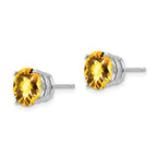 14k White Gold 8mm Round Checker-cut Citrine Post Earrings