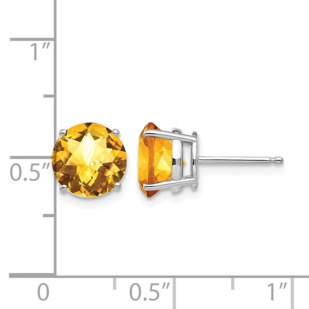 14k White Gold 8mm Round Checker-cut Citrine Post Earrings
