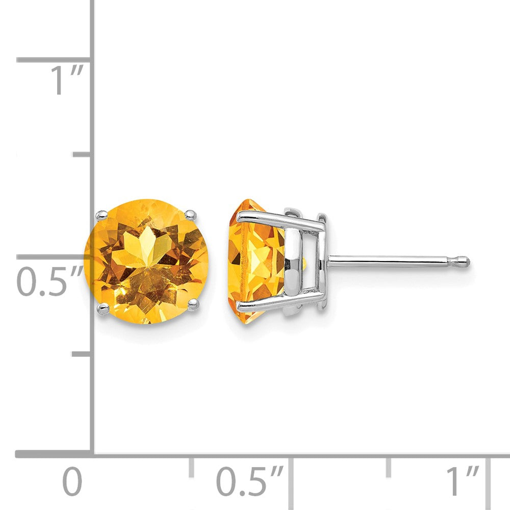 14k White Gold 8mm Round Citrine Post Earrings