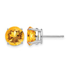 14k White Gold 8mm Round Citrine Post Earrings