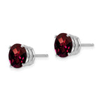 14k White Gold 8mm Round Checker-cut Garnet Post Earrings