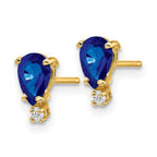 14k 6x4mm Pear Sapphire and A Quality Diamond Post Earrings