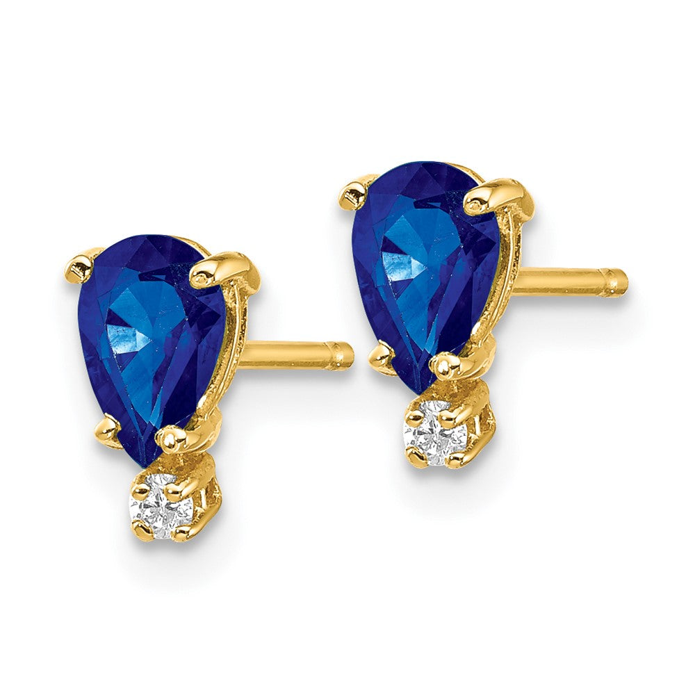14k 6x4mm Pear Sapphire and A Quality Diamond Post Earrings