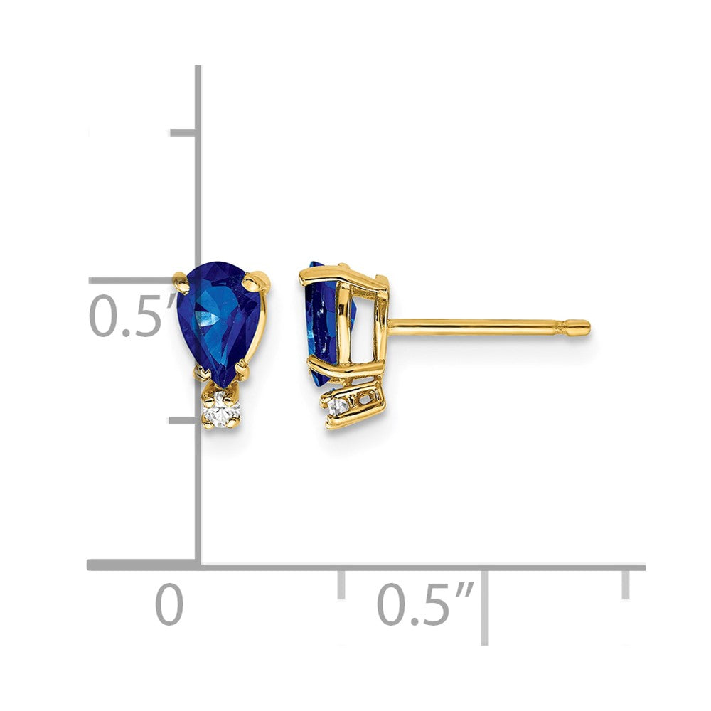 14k 6x4mm Pear Sapphire and AAA Quality Diamond Post Earrings