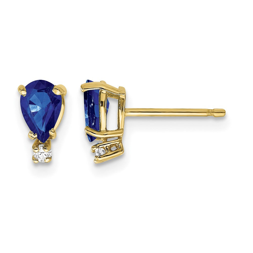 14k 6x4mm Pear Sapphire and AA Quality Diamond Post Earrings