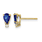 14k 6x4mm Pear Sapphire and AA Quality Diamond Post Earrings