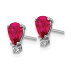 14k White Gold 6x4mm Pear Ruby and AAA Quality Diamond Post Earrings