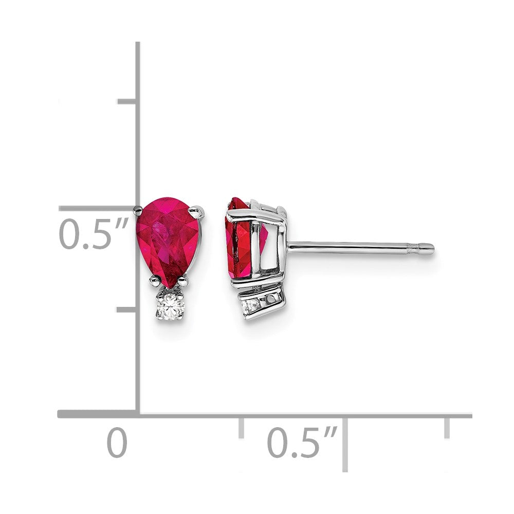 14k White Gold 6x4mm Pear Ruby and AAA Quality Diamond Post Earrings