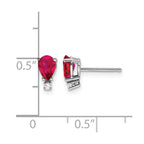 14k White Gold 6x4mm Pear Ruby and VS Quality Diamond Post Earrings