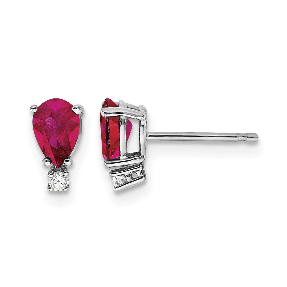14k White Gold 6x4mm Pear Ruby and A Quality Diamond Post Earrings