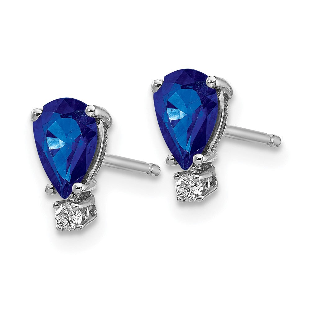 14k White Gold 6x4mm Pear Sapphire and VS Quality Diamond Post Earrings