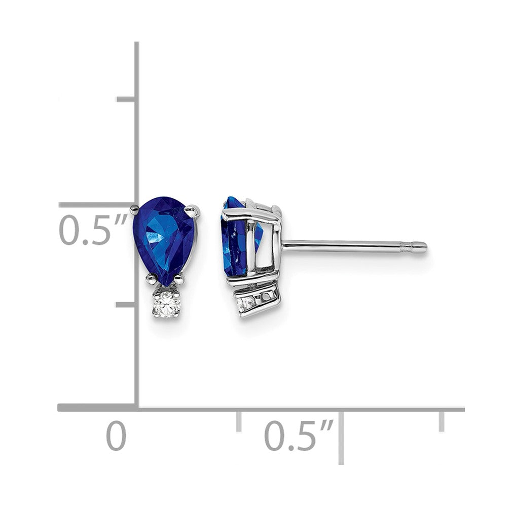 14k White Gold 6x4mm Pear Sapphire and VS Quality Diamond Post Earrings