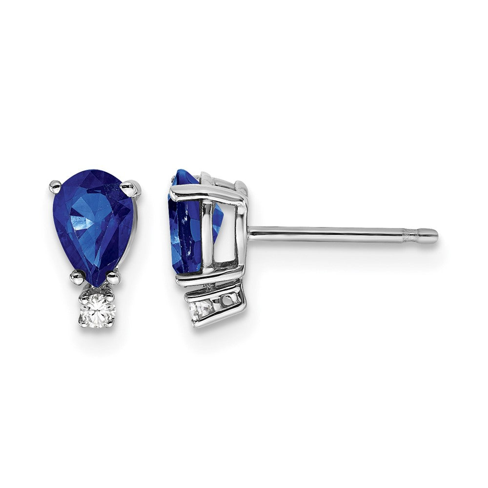 14k White Gold 6x4mm Pear Sapphire and AAA Quality Diamond Post Earrings