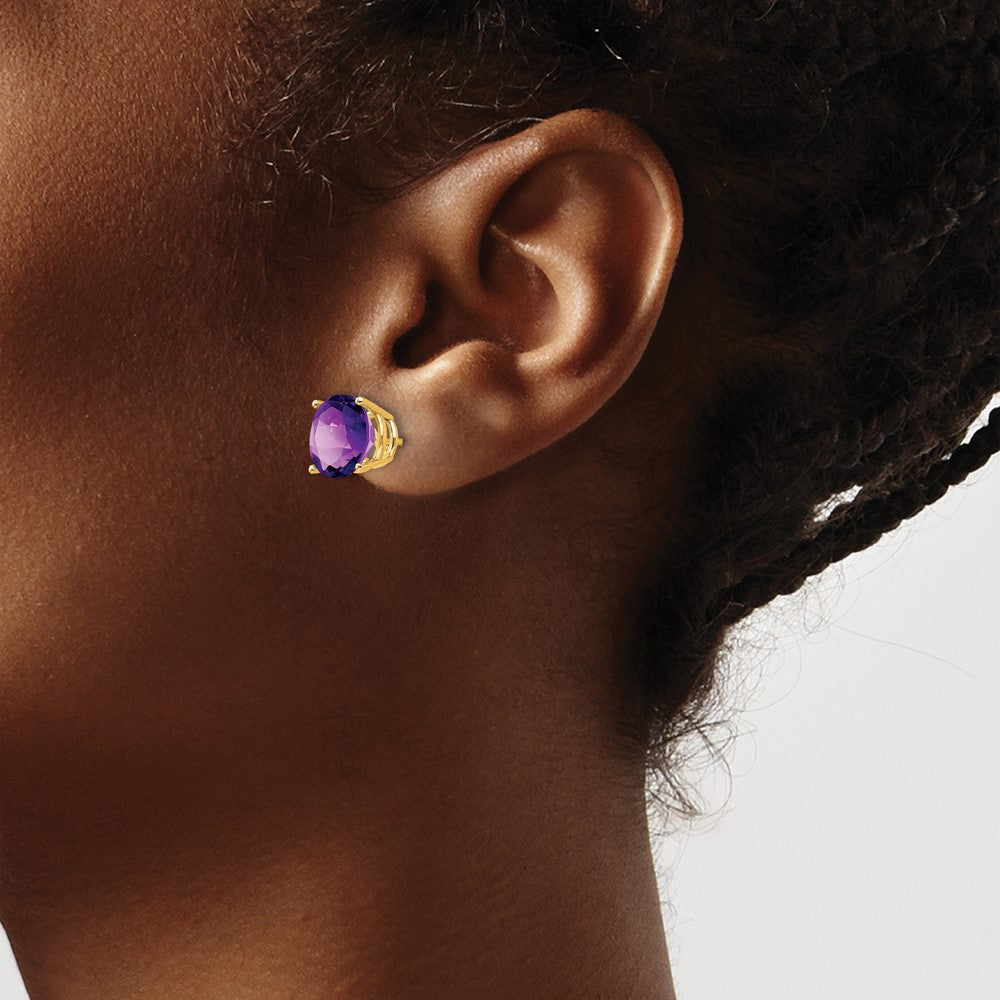 14k 9mm Round Amethyst Stud Earrings