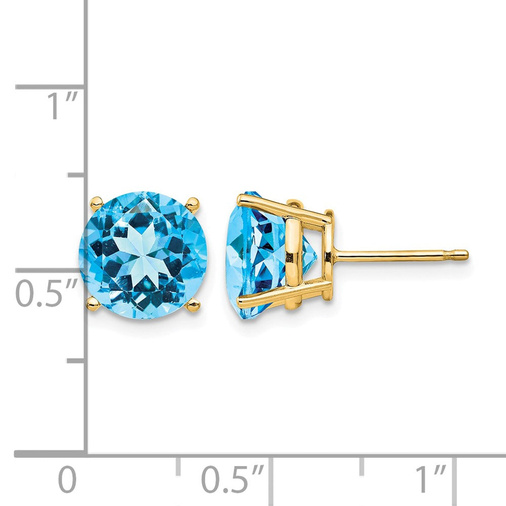 14k 9mm Round Blue Topaz Stud Earrings