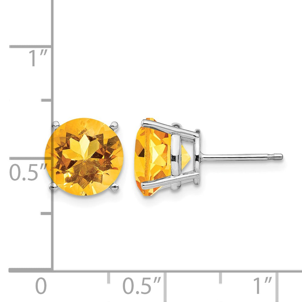 14k White Gold 9mm Round Citrine Stud Earrings