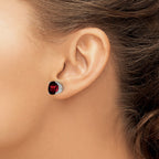 14k White Gold 9mm Round Garnet Post Earrings
