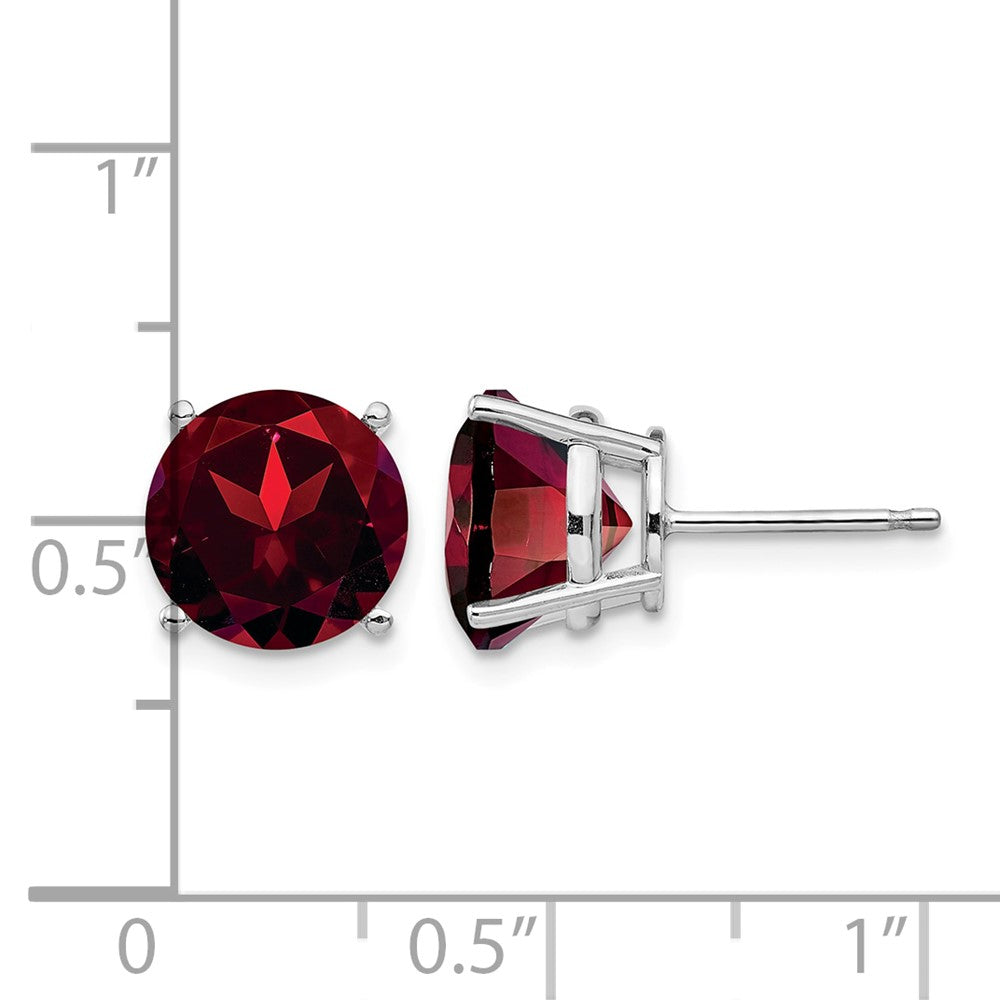 14k White Gold 9mm Round Garnet Post Earrings