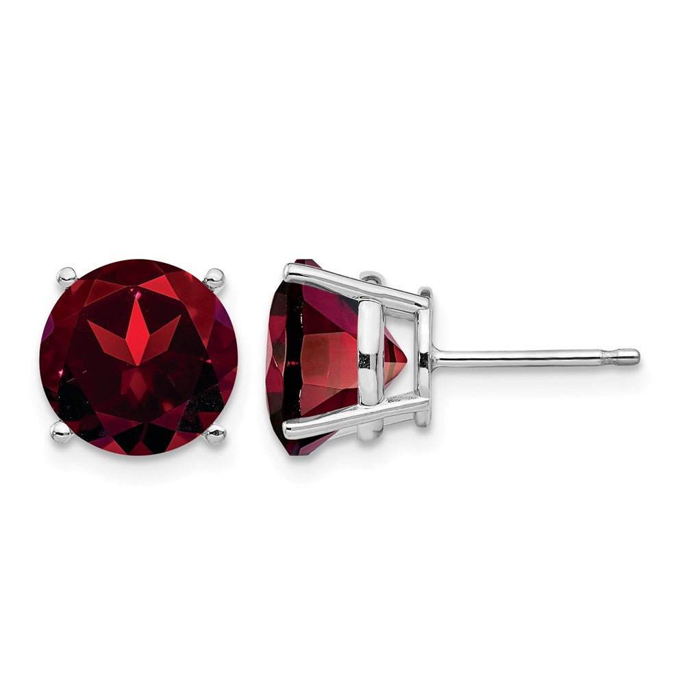 14k White Gold 9mm Round Garnet Post Earrings