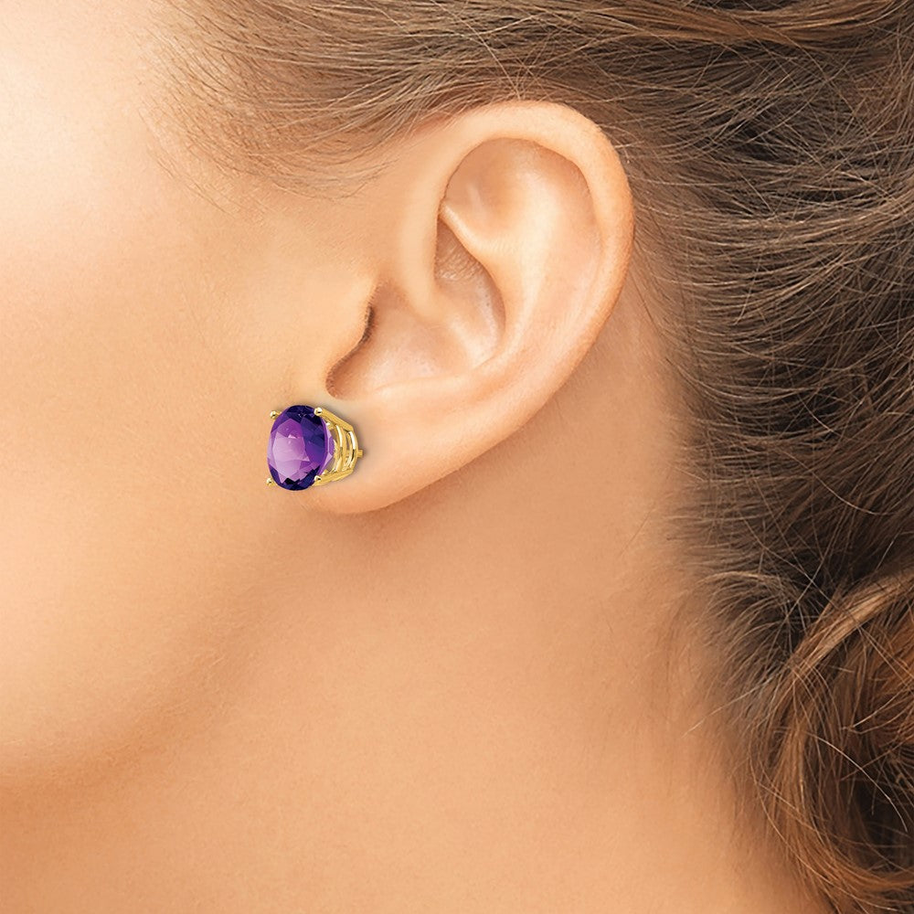 14k 10mm Round Amethyst Post Earrings