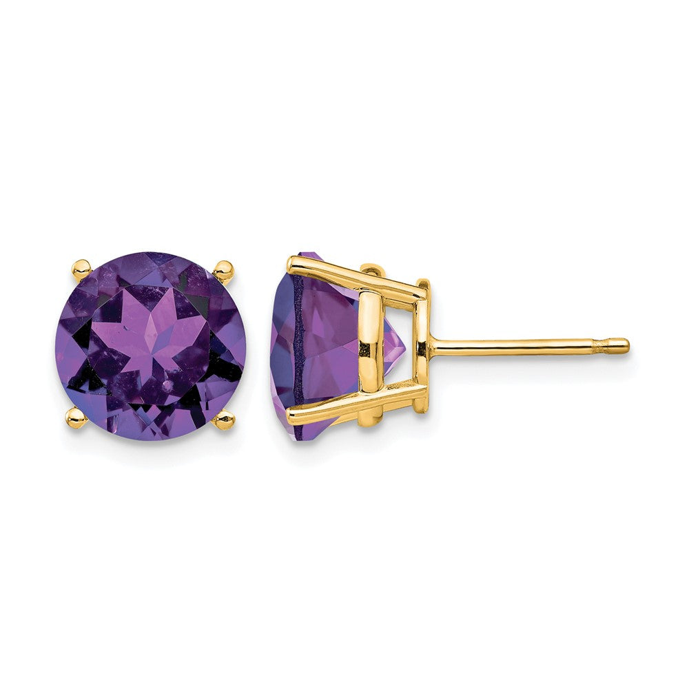 14k 10mm Round Amethyst Post Earrings