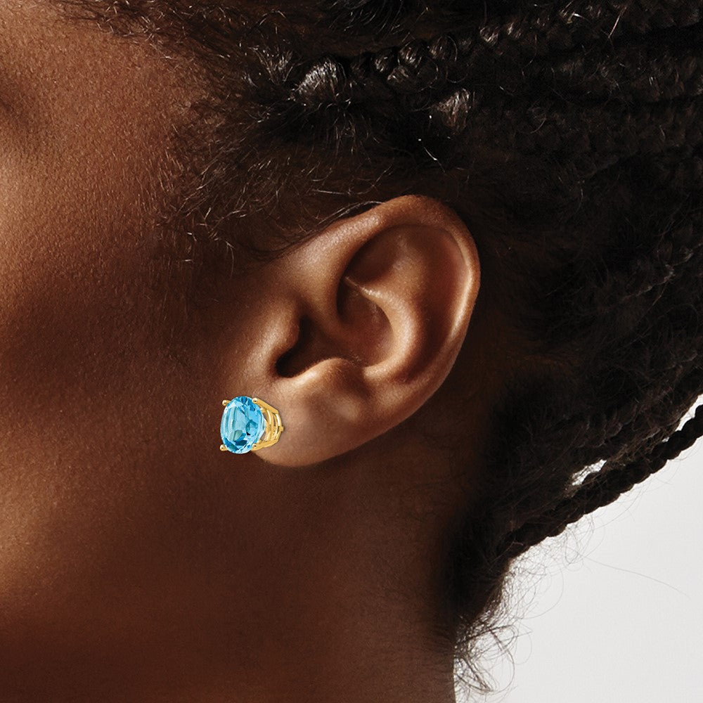 14k 10mm Round Blue Topaz Post Earrings
