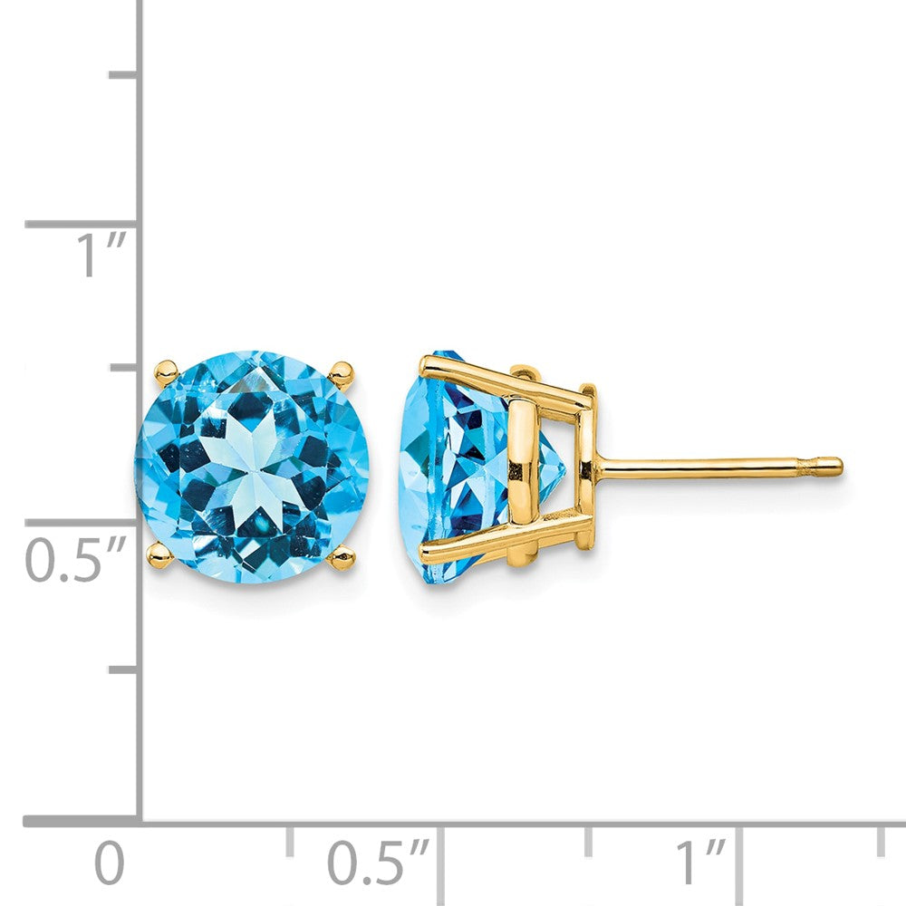 14k 10mm Round Blue Topaz Post Earrings